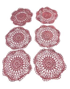 Vintage Handmade Crochet Doilies Set of 6 Mauve Rose Pink 7.5” Round